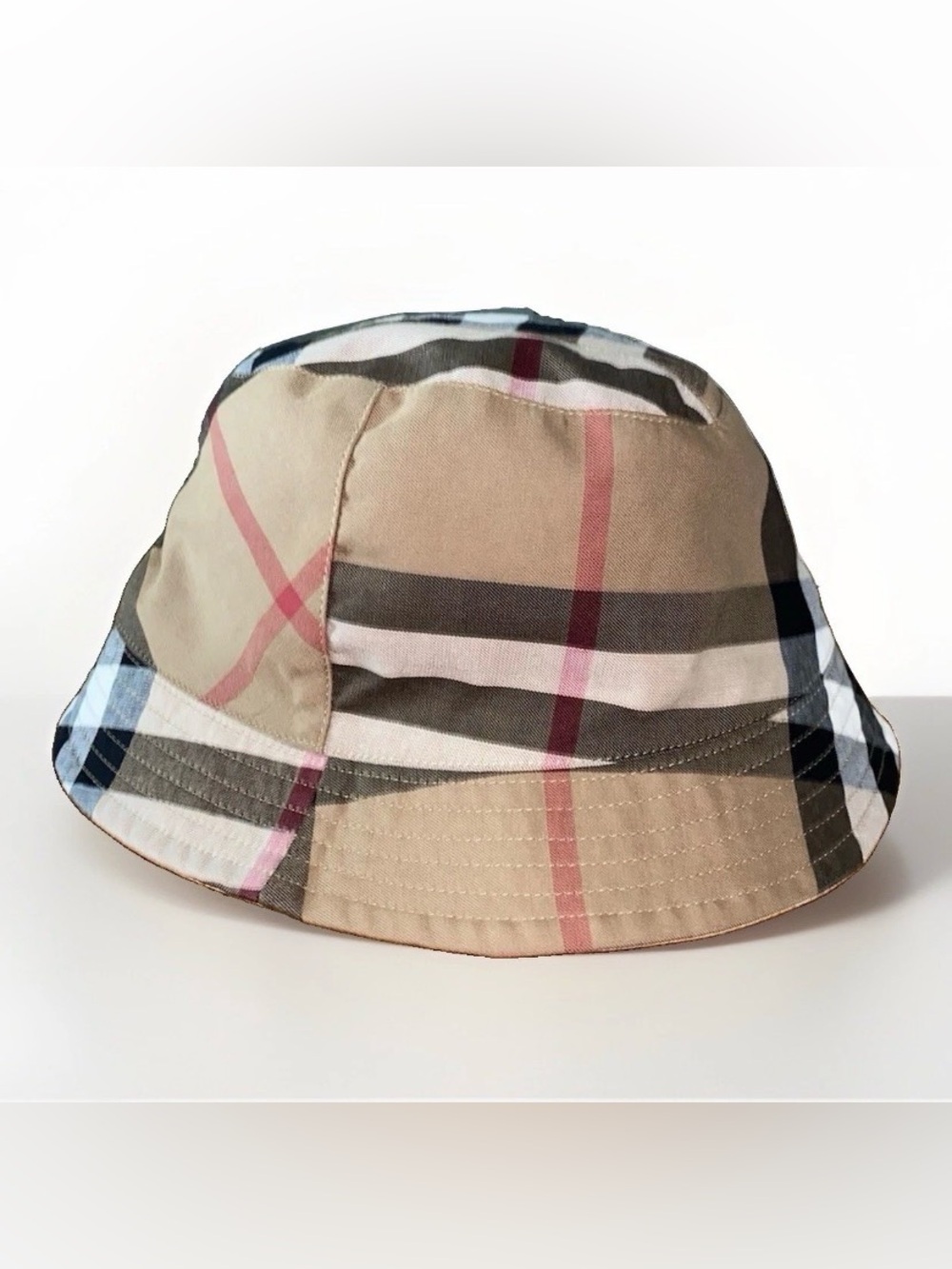 Burberry Check and Tan Reversable Bucket Hat with Embroidered Logo